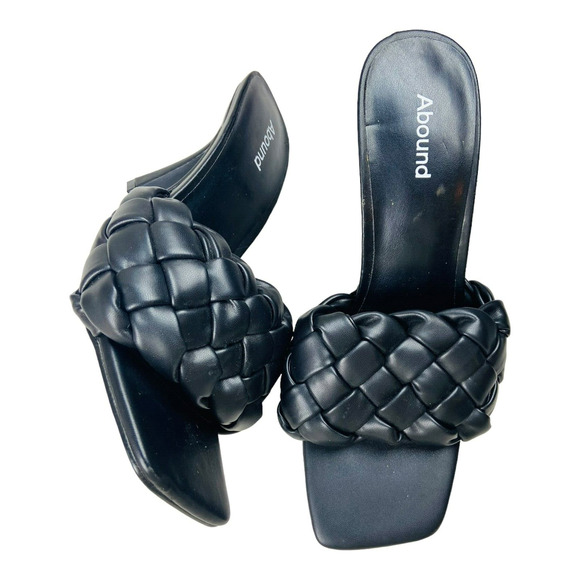 Abound Abmyley Womens Heels Slip On Sandals Braided Faux Leather Straps Black 9M - Picture 1 of 8